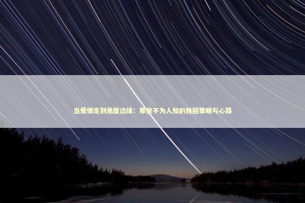 当爱情走到悬崖边缘：那些不为人知的挽回策略与心路